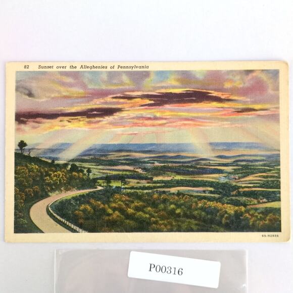 1930s Linen Postcard Sunset Alleghenies Pennsylvania Rays Hill Ridge Lincoln Hwy - Picture 1 of 2